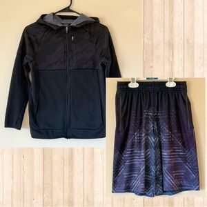 C9 by Champion Boys Black and Gray Zip-Up Hoodie and Shorts Set, Size L(12-14)